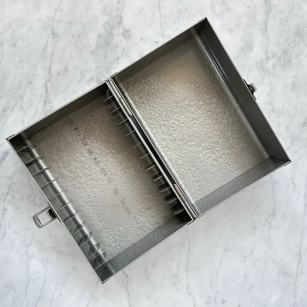 Vintage 8mm Film Storage Metal Case Box w/ 12 Slots and 9 Empty Film Canisters